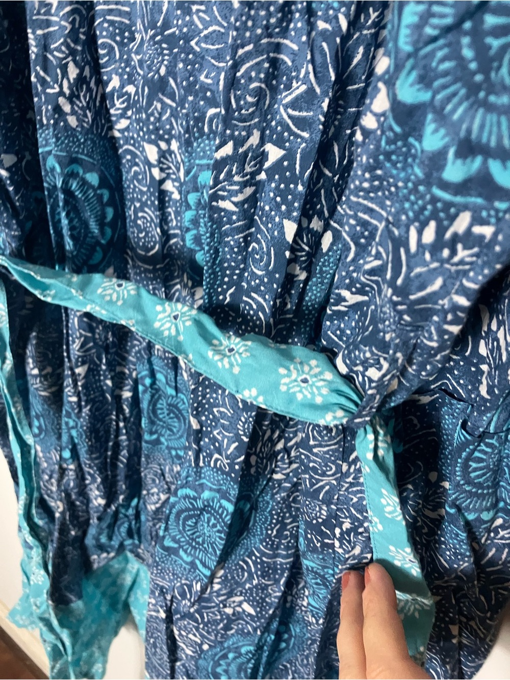 The Company Store Blockprint Pure  Kimono Robe with Belt Medium Large - Picture 7 of 7